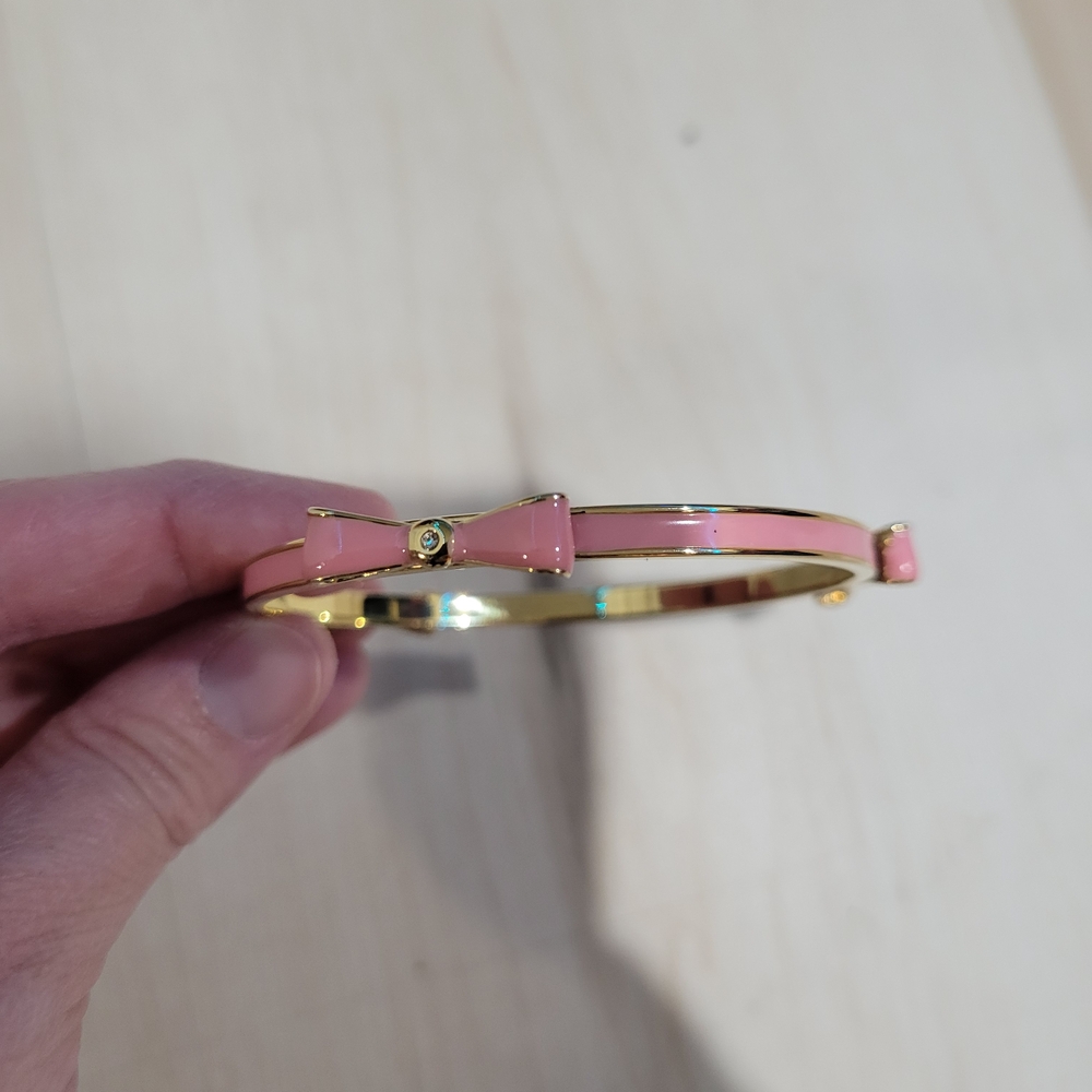 Pink Bow Gold Bangle Bracelet
